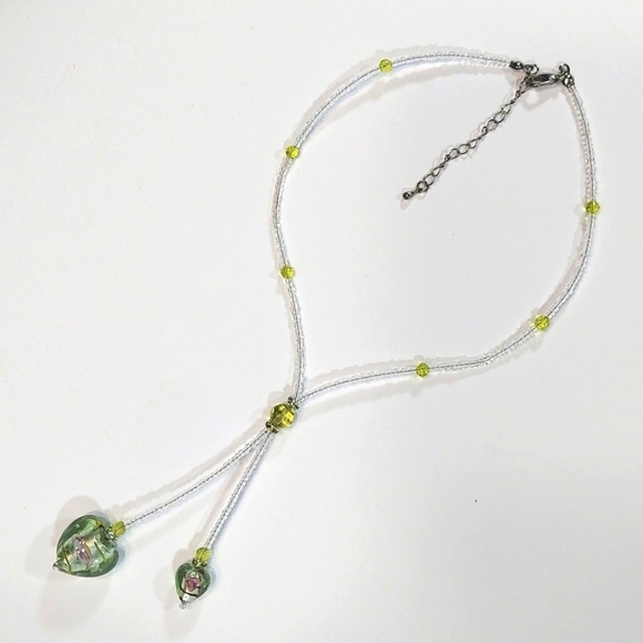 Rare! Vintage Glass Bead Heart Pendant Choker Necklace - Picture 3 of 8